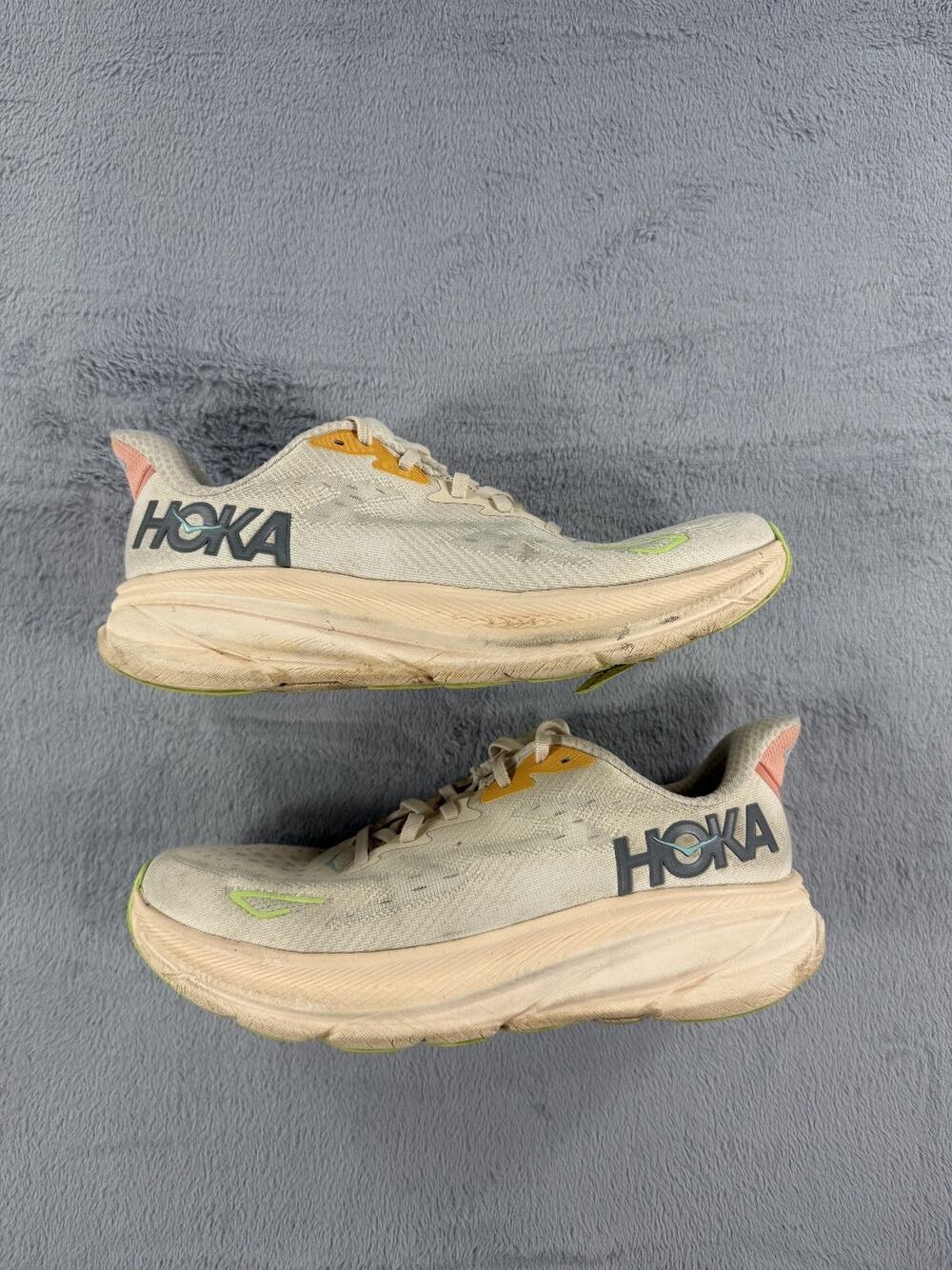 Hoka Clifton 9 Womens Size 9.5B Running Shoes Cream Orange Athletic